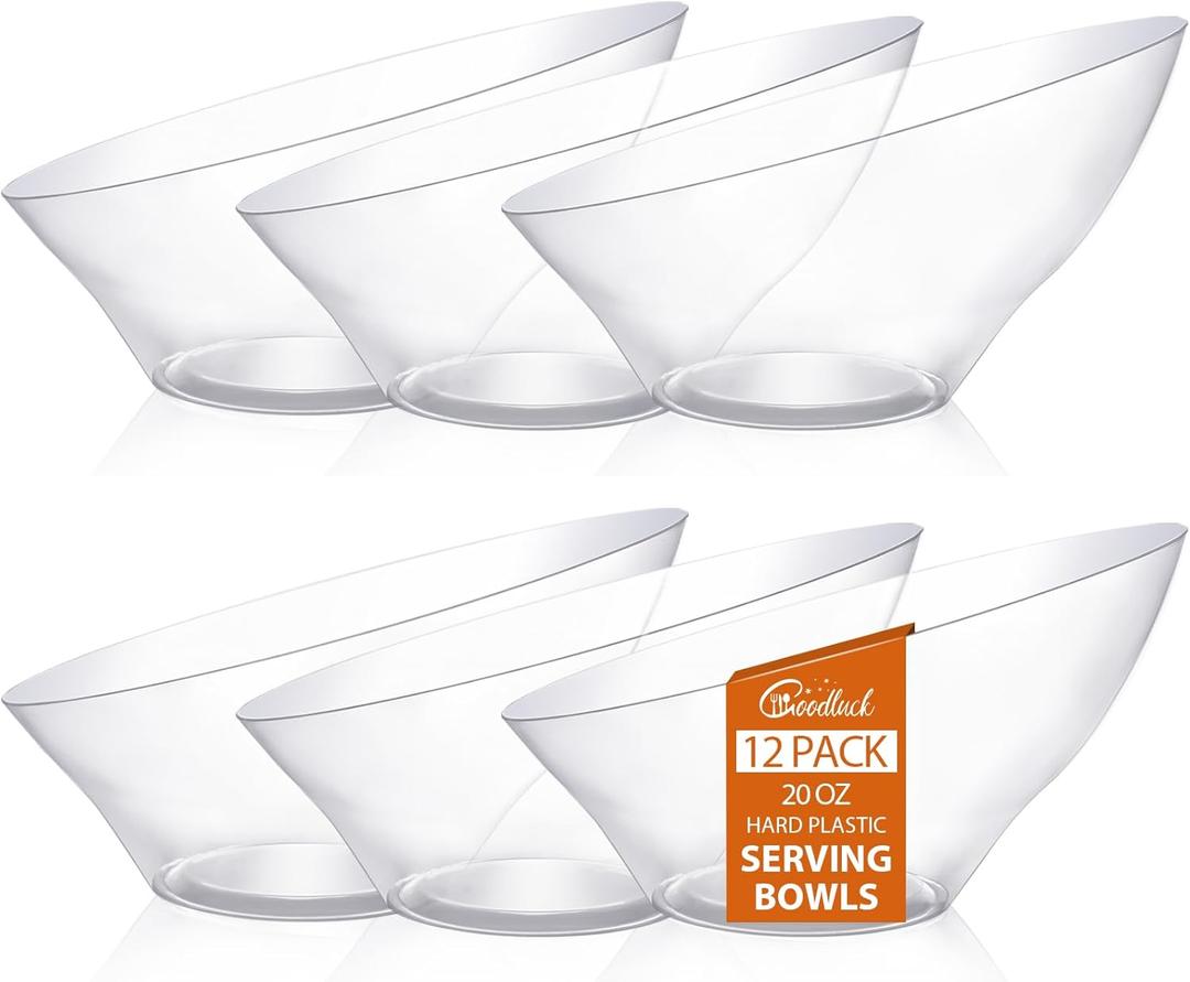 Goodluck 12 Pack Clear Plastic Serving Bowls for Party - 20 OZ Angled Disposable Serving Bowls for Wedding Party Chip, Candy, Salad & Fruit Goodluck 12 Pack Clear Plastic Serving Bowls for Party - 20 OZ Angled Disposable Serving Bowls for Wedding Party Chip, Candy, Salad & Fruit