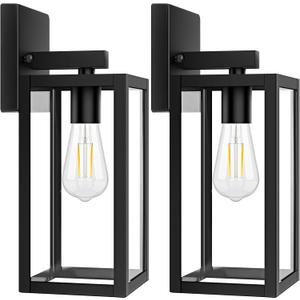 2-Pack Outdoor Light Fixtures Wall Mount, Waterproof Exterior Wall Lanterns with Clear Glass, Anti-Rust Outside Black Wall Sconces, Front Porch Lights for House Garage Doorway, Bulbs Not Included
