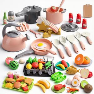 Zero Zoo Kids Kitchen Toy Accessories, Toddler Pretend BBQ Camping Cooking Playset, Play Pots, Pans, Utensils Cookware Toys, Play Food Set, Vegetables, Learning Gift for Girls Boys Incomplete