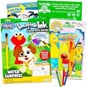 Sesame Street Paint With Water Super Set for Girls Kids Bundle ~ Deluxe Mess-Free Book with Water Surprise Brush, Mini Coloring Book, and Stickers (Sesame Street Party Supplies)
