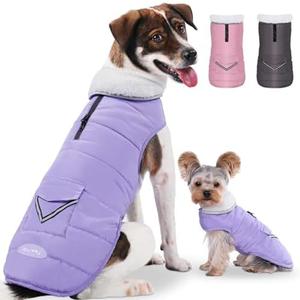 iBuddy Dog Winter Coat for Large Dogs, Easy on Dog Snow Fleece Coat Velcro Waterproof Pet Puffer Clothes with Harness Hole Adjustable Reflective Quilted Pet Cold Weather Vest Wind-poof for Girl Female, L