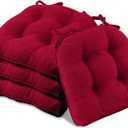 Basic Beyond Chair Cushions for Dining Chairs 4 Pack, Chair Cushion with Ties and Non Slip Backing, 15.5 x 15.5 inches Tufted Chair Pads for Dining Chairs(Red)