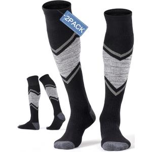 FITRELL 2/3 Pack Merino Wool Ski Socks for Snowboarding, Full Cushioned Winter Thermal Knee-high Warm Socks for Men and Women (X-Large, Black1)