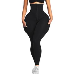 CROSS1946 Women Scrunch Butt Lifting Workout Leggings High Waisted Tummy Compression Seamless Yoga Pants Gym Athletic Tights (Medium, #2 Waist Trainer Corset- Black(with Pockets))