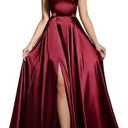 MisShow Women's Satin Bridesmaid Dress with Slit Spaghetti Straps A-line Formal Prom Gown Evening Party Dress Size M