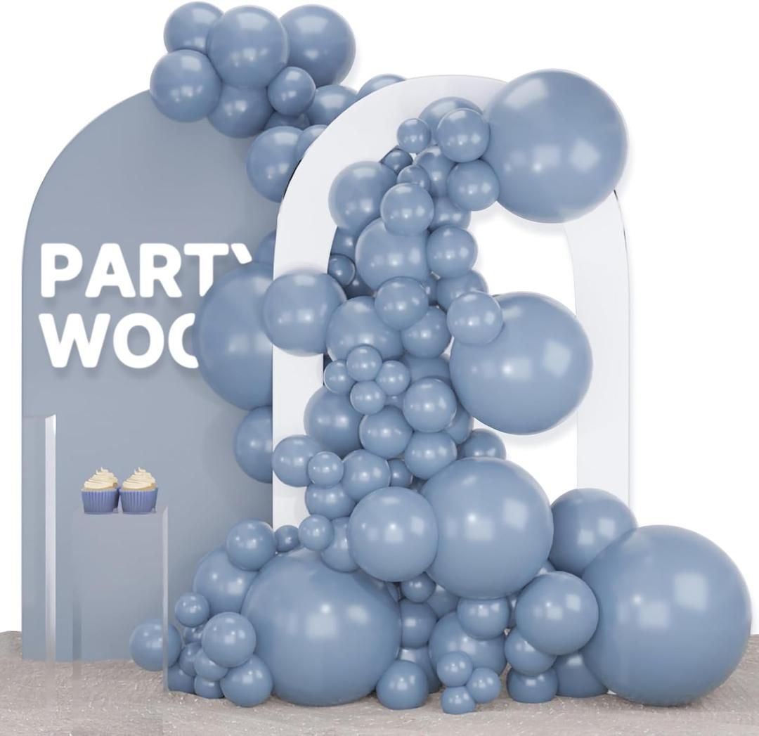 PartyWoo Dusty Blue Balloons 140pcs Different Sizes Pack of 18 12 10 5 Inch Slate Blue Boho Neutral Balloon Arch Kit for Baby Shower Graduation Cat Tornado Birthday Party Decorations Blue-F55