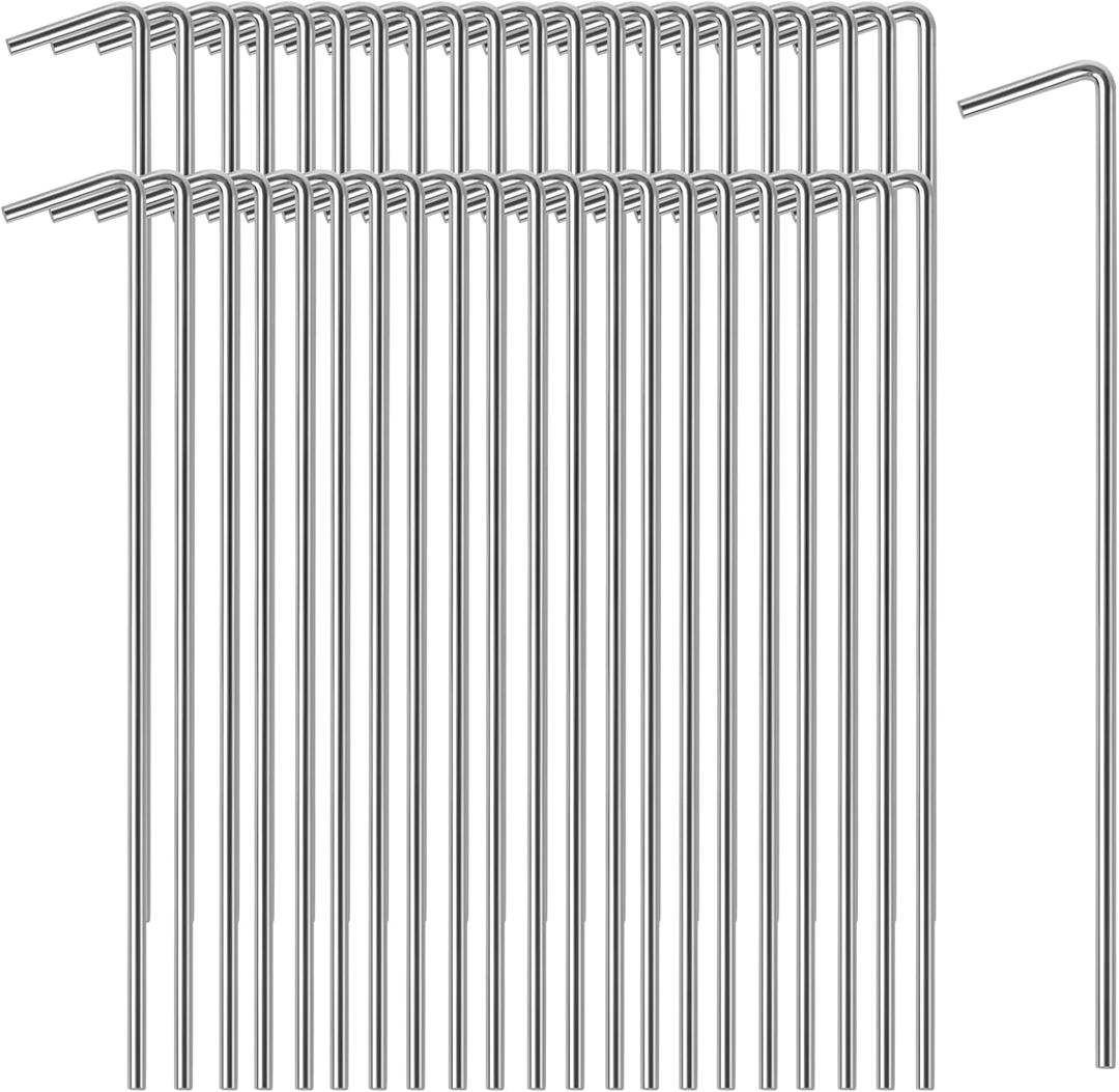 Oligei 45 Pack Tent Stakes, Stakes for Outdoor Decorations, Tent Stakes Heavy Duty, Metal Stakes, Tent Garden Stakes for Gardening & Canopies, Outdoor Christmas Decorations