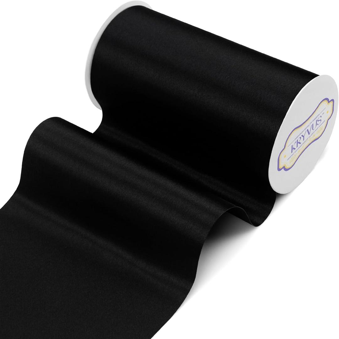 Black Satin Ribbon, 6" x 22 Yards Wide Black Ribbon, Solid Large Ribbons for Cutting Ceremony, Grand Opening, Wedding Chair Sash, Car Decor, Gift Wrapping, Party Decoration