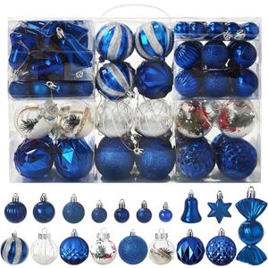 ILLUMINEW 111-Pack Christmas Balls Ornaments,Assorted Shatterproof Christmas Ornaments Set, Luxurious Hanging Pendants Package for Christmas Tree Party Holiday Indoor Decor (111Pcs-Blue)