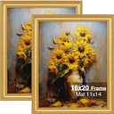 16x20 Gold Picture Frames Set of 2, Ornate Vintage 16 x 20 Photo Frames for Wall Decor or Tabletop Display, Gold Frames with Plexiglass, Display 11x14 Pictures with Mat or 16x20 without Mat for Antique Dco