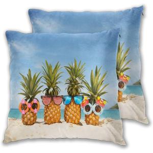 Funny Attractive Pineapples Throw Pillow Cover 18x18 Inch Summer Beach Decorative Pillow Cases Soft Throw Pillows for Living Room Bedroom Sofa Couch Cushion Cover Set of 2