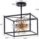 VILUXY Black and Gold Semi-Flush Mount Ceiling Light Fixture Mid-Century Sputnik Modern Ceiling Chandelier Square for Bedroom Entryway Hallway 4-Light