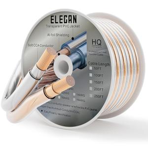 Elecan Pro Series 12/2 Speaker Wire Cable Spool 50 Ft 12 Gauge AWG-Transparent Zipper Soft Touch PVC Jacket&Al-Foli Shielding for HiFi Home Theater,Car Audio Speakers,Stereos-Gold/Silver