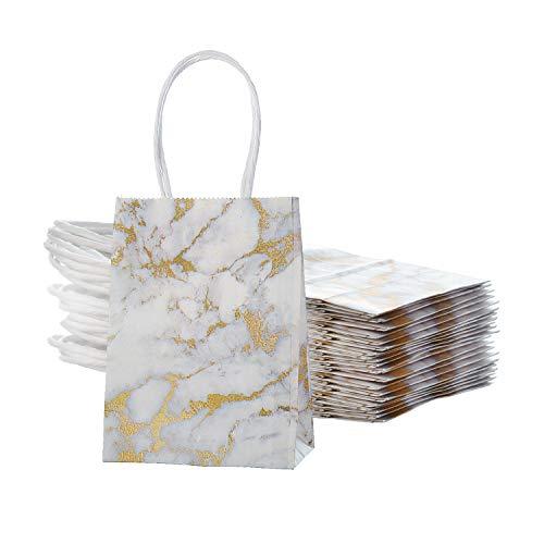 AWELL Mini Size Marble White Paper Bag with Handle - Party Favours Bag 6x4.5x2.5 inch for Wedding, Birthday, Baby Shower - Pack of 24