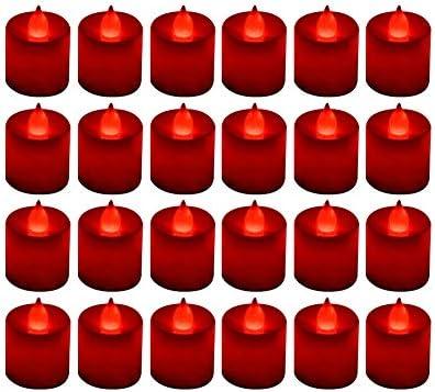 LANKER 24 Pack Flameless Led Tea Lights Candles, Flickering Red Battery Operated Electronic Fake Candles, Decorations for Wedding, Party, Christmas, Halloween (Red) 6 is missing
