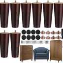 TURSTIN 8 Pieces Furniture Legs 6 Inches Round Solid Wood Furniture Feet Couch Legs Sofa Legs Replacement Legs for Armchair, Cabinet, Chair, Dresser or Home DIY Projects, Brown