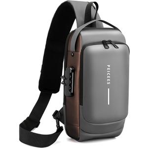 Peicees Mens Crossbody Bag Man Bags Mens Purse Anti-theft Leather Sling Bag Shoulder Bag Chest Bag for Daily Use, Grey Gold