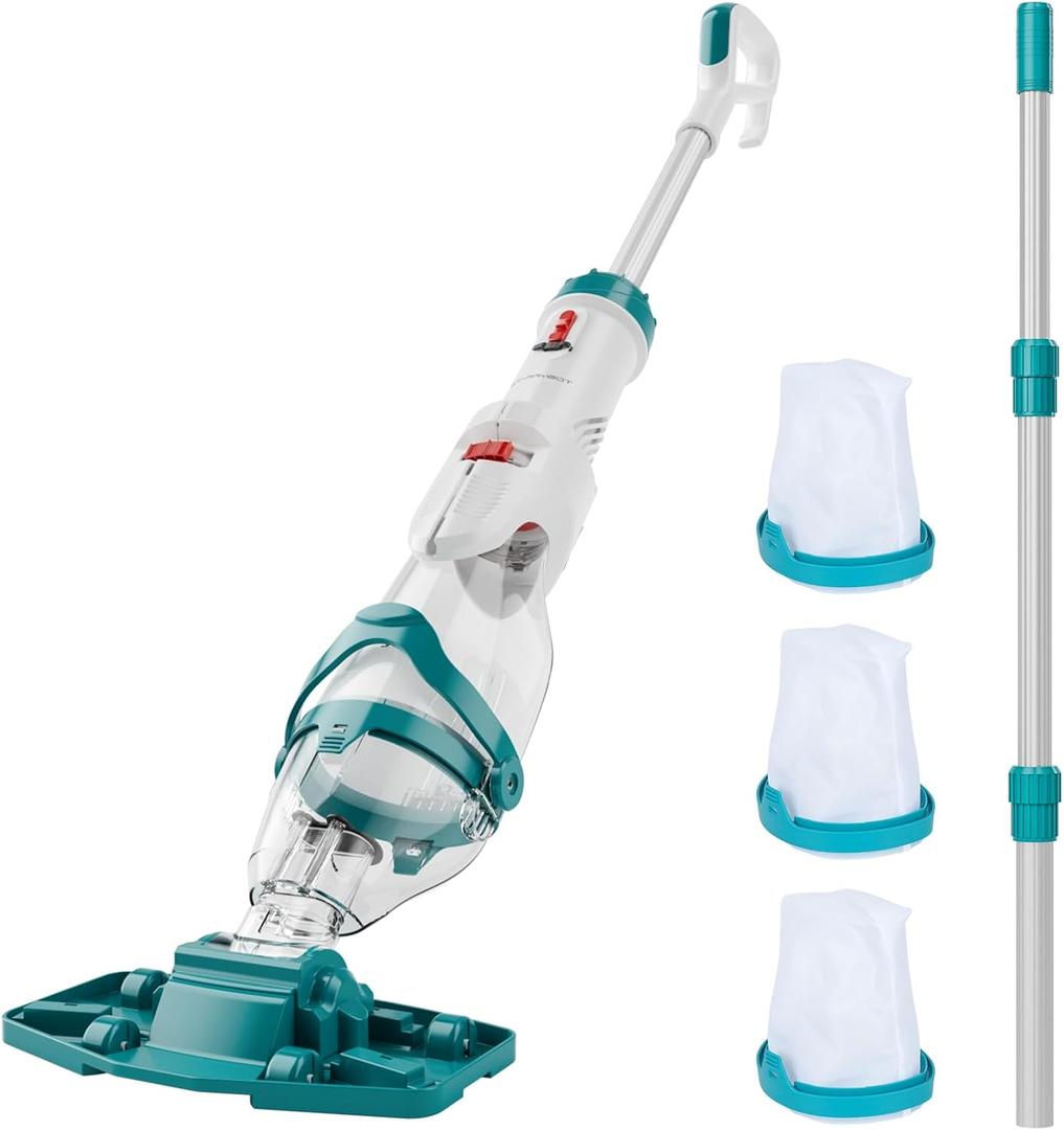 Starrybot 2026 Upgraded Cordless Pool Vacuum for Above Ground Pools, Dual Modes High-Flow/Strong-Suction, 19 GPM, 90 Mins Runtime, Handheld Pool Cleaner with Telescopic Pole, 3 Filter Bags