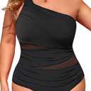 Aqua Eve Plus Size One Piece Swimsuit for Women Tummy Control Bathing Suits One Shoulder Swimwear, 18W