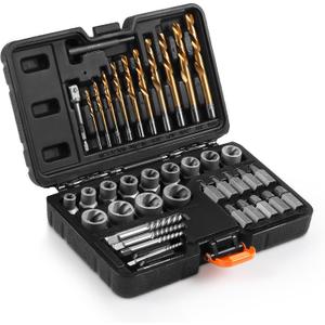 40 Pcs Bolt & Screw Extractor Set with Left Hand Cobalt Drill Bit Set, Easy Out Broken Stripped Screw Removal Tool for Damaged, Frozen, Studs, Rusted, Rounded-Off Bolts, Nuts & Screws, T15139
