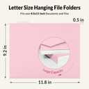 SUNEE 25 Pack Hanging File Folders, Pink Folders, Hanging File Folders Letter Size with 1/5-cut Tabs, Stay Organized for Your Home and Office Bulk File and Documents