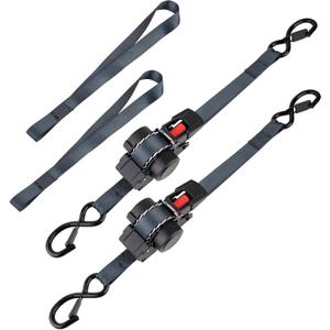 2PCS Self-Retracting Ratchet Tie Down - 1 Inch x 10 FT, Ratcheting Straps with Auto Rewind, 1200 lb Break Strength, No Loose Ends for Motorcycle, Cargo, Truck, Trailer