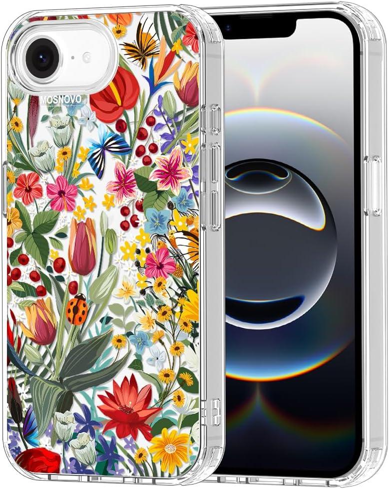 MOSNOVO Case for iPhone 16e, [Buffertech 6.6ft Military-Grade Drop Protection] [Anti Peel Off Tech] Clear TPU Bumper Phone Case Cover Design - in The Garden