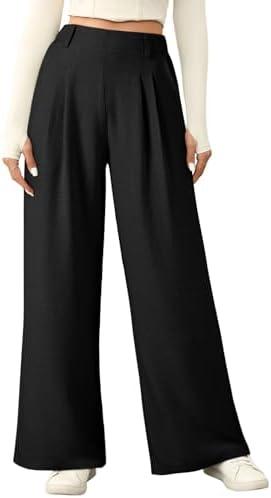 EVALESS Women's Wide Leg Pants High Waisted Business Work Casual Trousers 2025 Summer Comfy Palazzo Pants with Pockets L