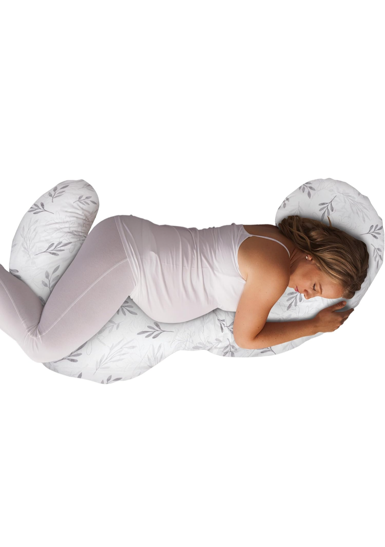 Boppy Total Body Pregnancy Pillow, Gray Wispy Leaves, Body Pillow for Prenatal and Postpartum Support, Removable Cover Included