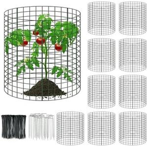 10 Packs 12" x 12" Wire Plant Protectors Wire Plant Cages Metal Mesh Plant Cage Chicken Wire Cloche with Ground Stakes and Nylon Ties Protect Plants,Garden,Shrubs and Vegetables from Animals-30 PCS