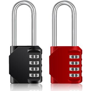 ZHEGE Padlock 2 Pack, 2.6 Inch Long Shackle Combination Lock, 4 Digit Outdoor Waterproof Padlock for School Gym Locker, Fence, Gate, Toolbox (Black and Red)