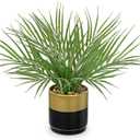 Hollyone Large Artificial Potted Plants Fake Palm Plants 13" Faux Tropical Palm Plant Tree in Gold and Black Metal Pots for Home Room Office House Indoor Decoration