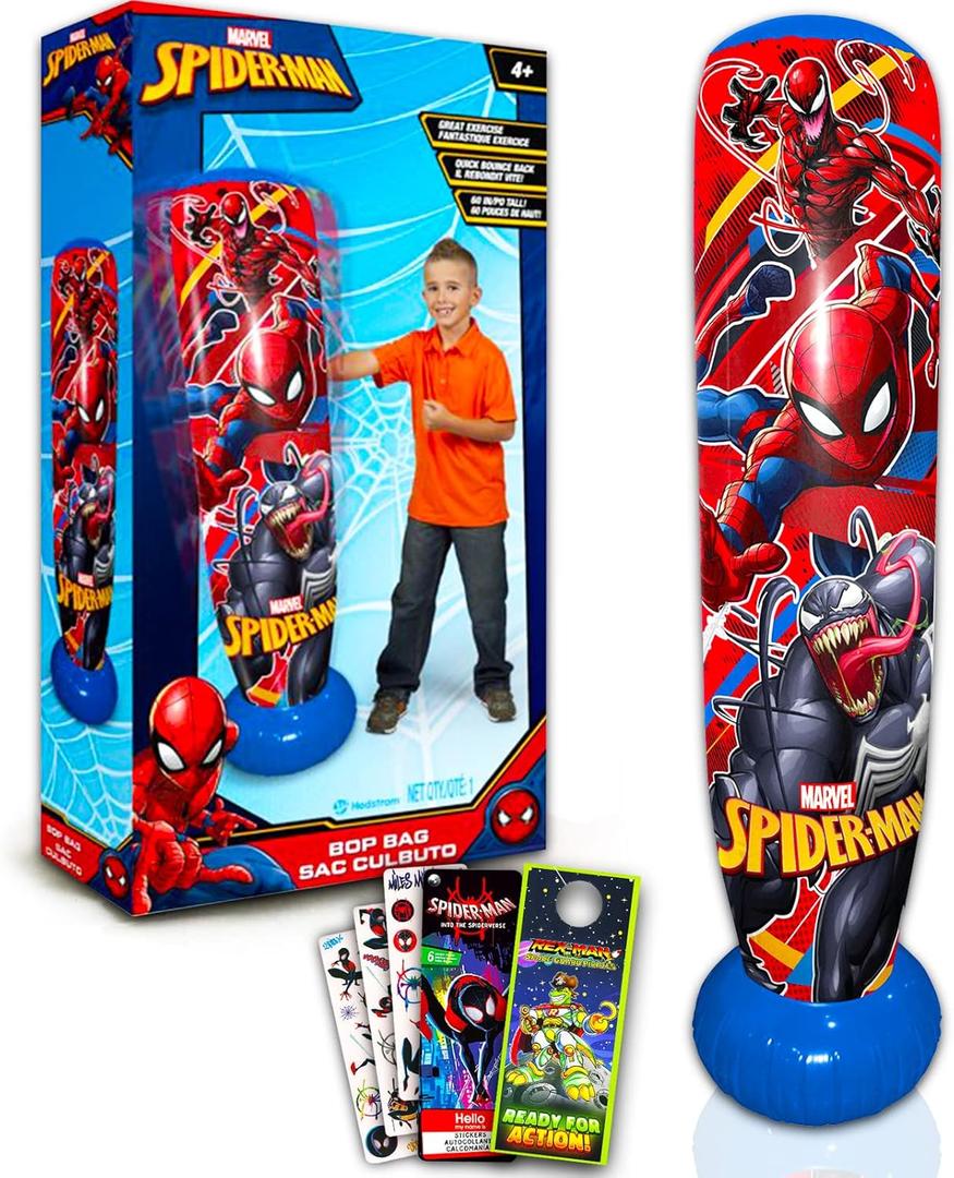 Marvel Store Spiderman Bop Bag for Kids - Bundle with Spiderman Punching Bag for Outdoor Play Plus Spiderman Stickers and More (Marvel Punching Bag for Kids)