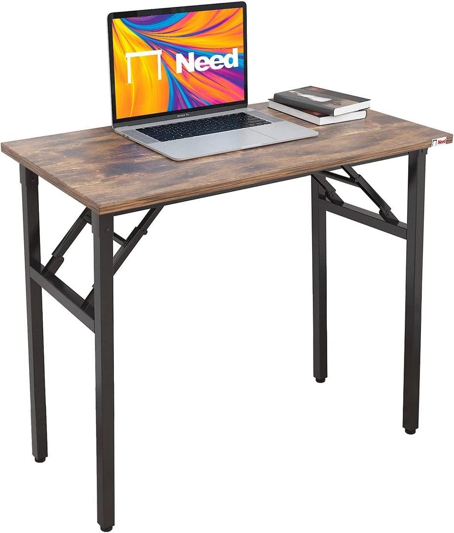 Need Small Desk 31 1/2" No Assembly Foldable Writing Table,Sturdy and Heavy Duty Folding Computer Desks for Small Space/Home Office/Dormitory AC5FB(80 * 40) (Rustic Brown & Black Frame)