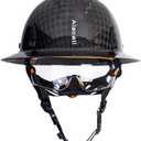 Carbon Fiber Hard Hat Full Brim with Goggles- Safety Helmet with 6-Point Adjustable Ratchet Suspension- ANSI Z89.1 Compliant (Plaid Fiber)