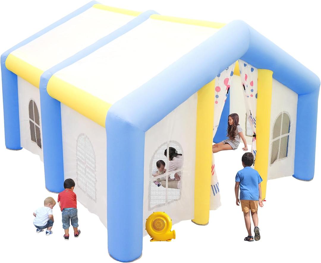WELLFUNTIME Inflatable Kids Playhouse with Air Blower, 155 x 141 x 93 inches