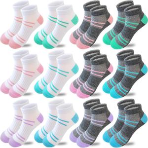 Bemeol Ankle Socks Girls 12 Pairs Girls Socks Kids Low Cut Ankle Athletic Cotton Sports Sock (White)