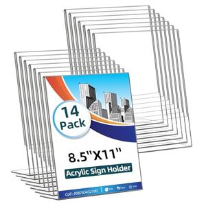 11 Pack Acrylic Sign Holder 8.5x11 Inches, Clear Tabletop Plastic Paper Display Stand, L-Shape Vertical Menu Holder Stand, Photo Picture Frame Flyer Display Stand for Restaurants, Store,Office Desktop