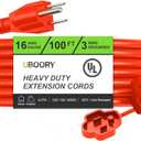 Outdoor Extension Cord Waterproof 100 FT, Orange 16/3 SJTW Heavy Duty, Flexible 100% Copper 3 Prong Extension Cord for Lawn, Garage,UL Listed