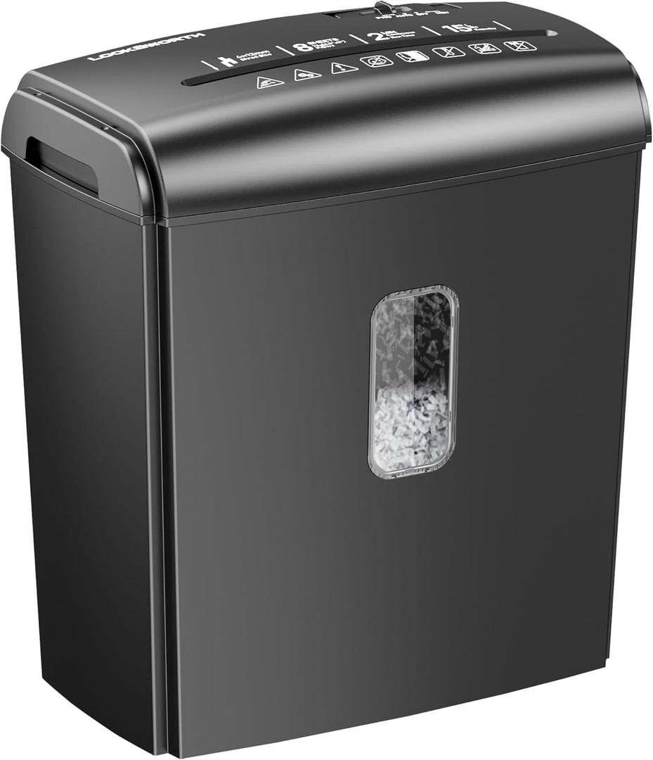 8-Sheet Micro Cut Paper Shredder P-4 High Security for Home Office Use with Handle, Shreds Credit Card/Staple 4 Gallons(Black) Visual Window Wastebasket