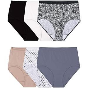 Fruit of the Loom Women's Eversoft Cotton Brief Underwear, Tag Free & Breathable,  Size 6, 6 Pack Assorted