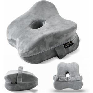 Knee Pillow for Side Sleepers with Soft Velvet Cover, Fixed Strap for Moving, Breathable Center Hole, Removable & Washable Memory Foam Leg Pillow for Hip, Back, Sciatica, Pregnancy & Joint Pain Relief (Grey)