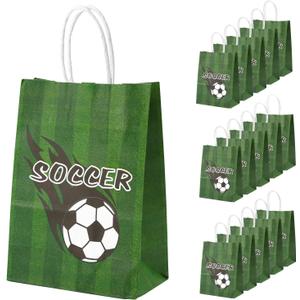 2 x PEUTIER 16pcs Football Party Bags with Handles - Soccer Themed Goodie Bags for Boys, Kids, Adults - Birthday Gift Supplies (Style 7)