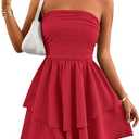 PRETTYGARDEN Women's Summer Strapless Flowy Mini Dresses (M, Red)