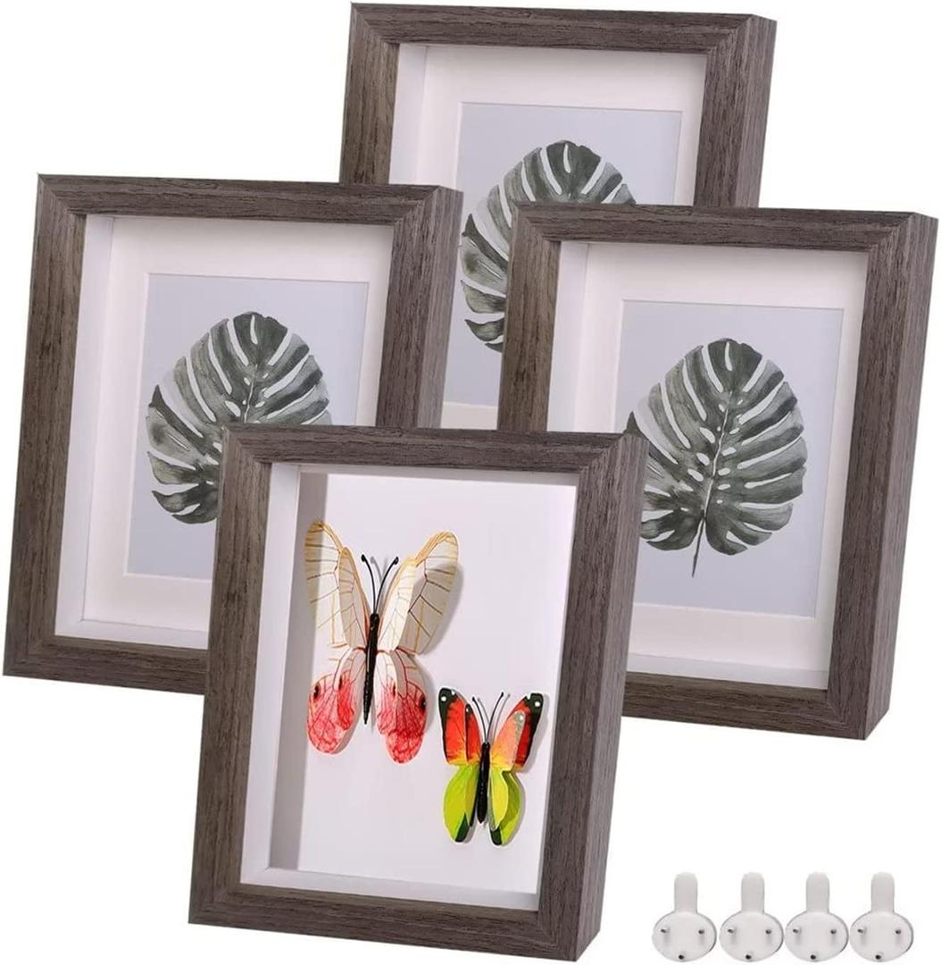 5x7 Shadow Box Frame Small Shadow Box Display Case 4 Pack Walnut Picture Frame Glass Surface Internal Depth 0.6 inch for Wall Or Tabletop