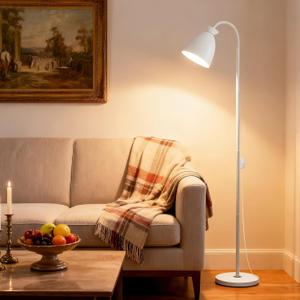 White Floor Lamp for Living Room Corners Bedroom Bedside Kids room dorm Library,9W LED tri Color Dimming, Gooseneck Adjustment, Iron Lampshade, Work Desk Lamp,Tall Standing Reading Light, home decor