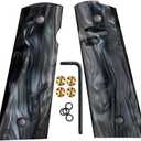 Cool Hand 1911 Magwell Grips, Full Size Government Commander, High Polished Synthetic Black/White Pearl, Gold Screws Included, Ambi Safety Cut