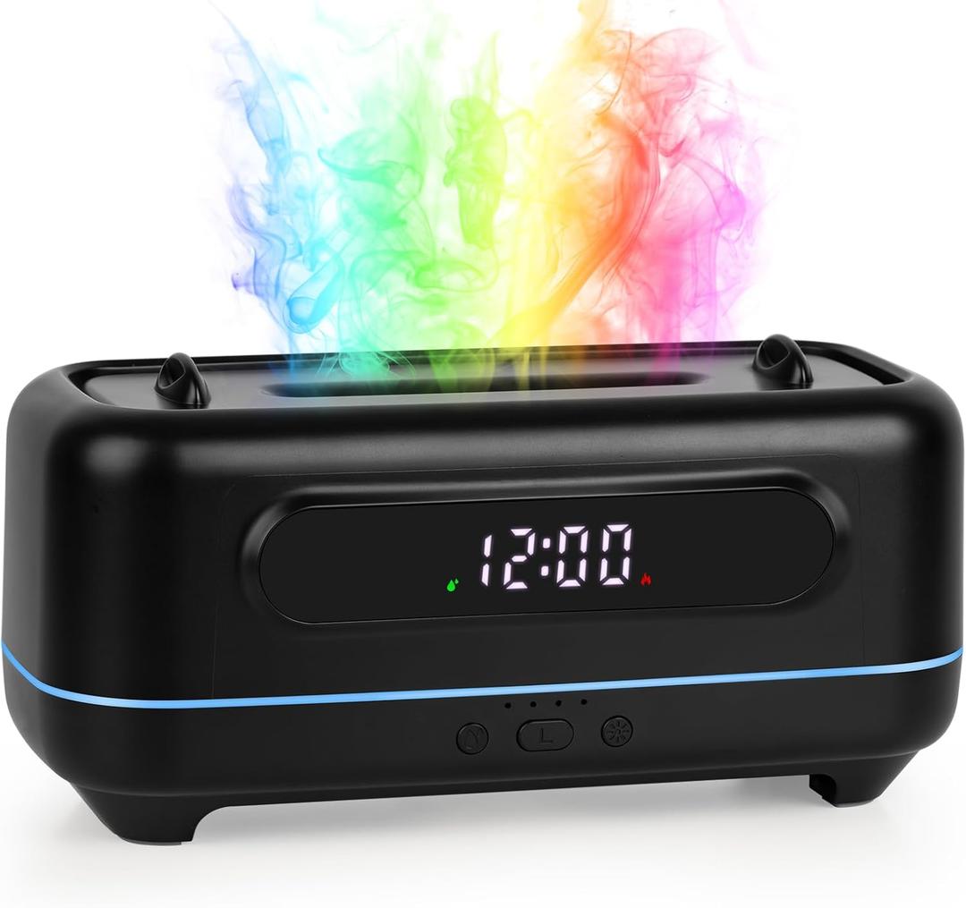 Flame Essential Oil Diffuser Pro Edition (2025 Upgrade), 250ml Ultrasonic Cool Mist Humidifier with 7-Color LED Lights, Timer and Clock for Yoga, Spa, Bedroom Relaxation (Black)