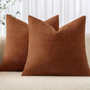 MIULEE Pack of 2 Decorative Throw Pillow Covers Soft Chenille Throw Pillows Solid Textured Euro Cushion Covers for Couch Sofa Bedroom Living Room 22x22 Inch, Dark Rust