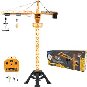LEXiBOOK, Crosslander Pro, RC Crane, Remote-Controlled Tower Crane, Height 4.20 ft, Lifts up to 1.10 lb, Multidirectional, Sound and Light Effects, Yellow, RCP35, 27.6 inches x 50.4 inches x 16.7 inches